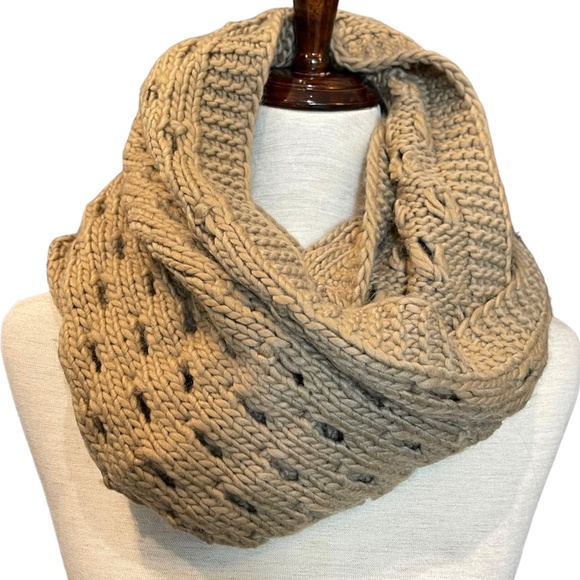 Knit Infinity Loop Tan Scarf - Picture 2 of 7